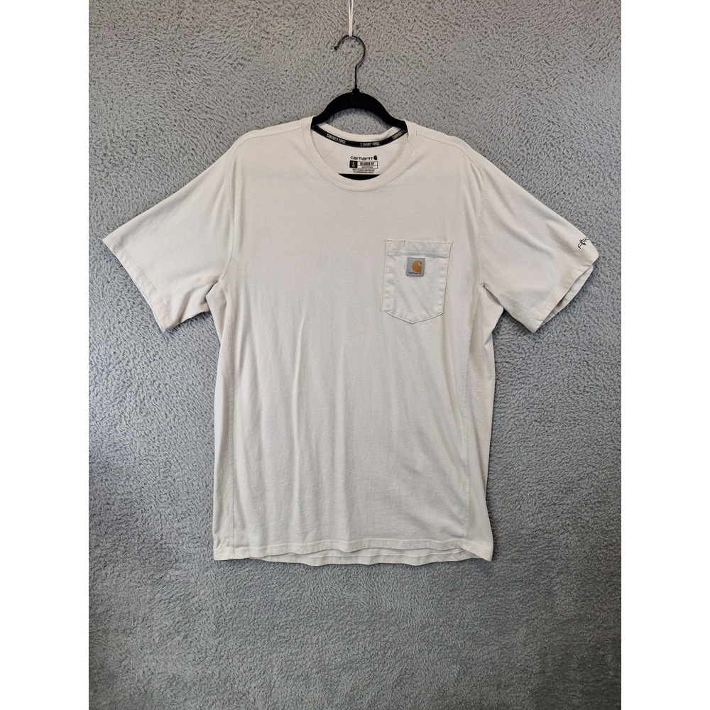 Carhartt‎ Force T Shirt Mens L Tall Beige Cotton Work Single Pocket Relaxed Fit